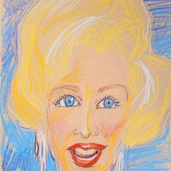 Wendy Gell Art Drawing, Marilyn Monroe with colored pencils and Pearl crayons.